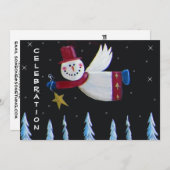 Primitive Folklorekunst Snowman Holiday Party Einladung (Vorne/Hinten)
