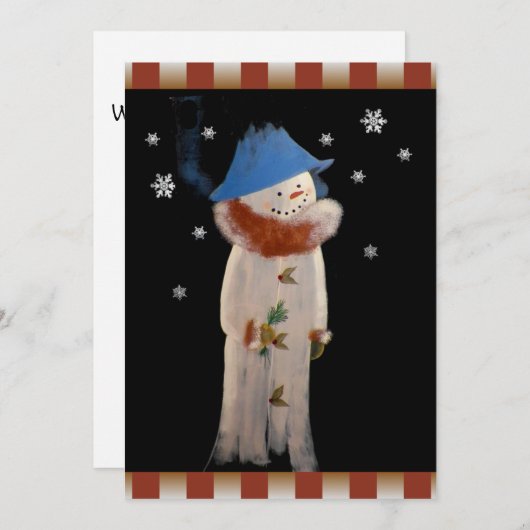 Primitive Folklorekunst Snowman Holiday Party Einladung (Vorne/Hinten)