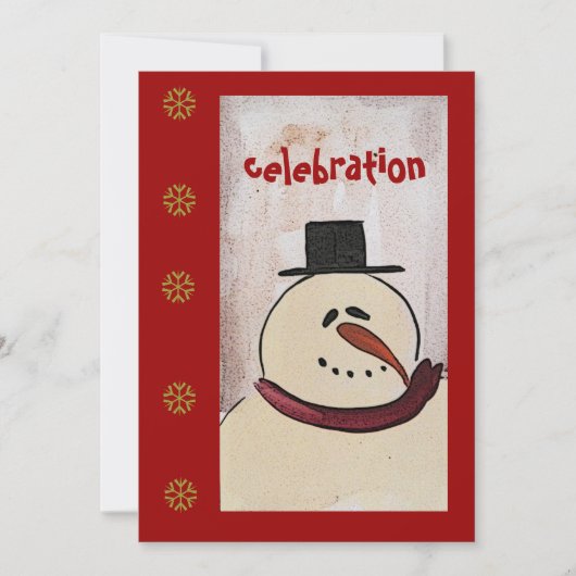 Primitive Folklorekunst Snowman Holiday Party Einladung (Vorderseite)