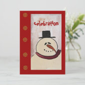 Primitive Folklorekunst Snowman Holiday Party Einladung (Stehend Vorderseite)