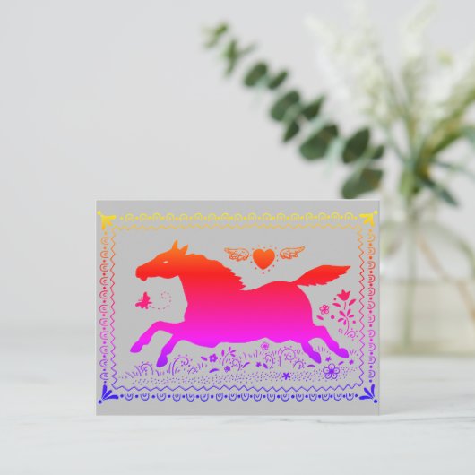 PRIMITIVE FOLKUNST, DIE DIE SILHOUETTE DER PFERDEQ POSTKARTE (Stehend Vorderseite)