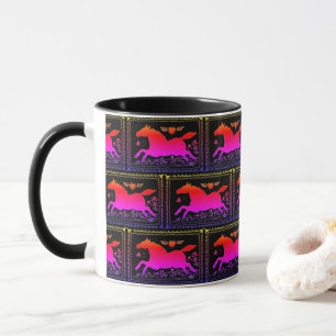 PRIMITIVE FOLKUNST, DIE DIE SILHOUETTE DER PFERDEQ TASSE