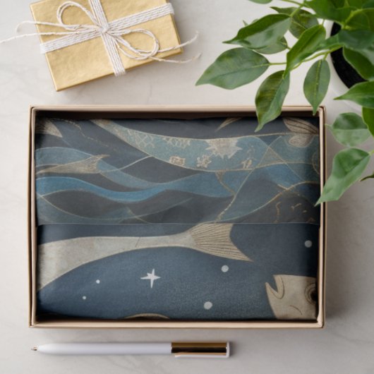 Primitive Frau mit Fischfischen dekoutiert Seidenpapier (Geschenk)