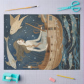 Primitive Frau mit Fischfischen dekoutiert Seidenpapier (Basteln)