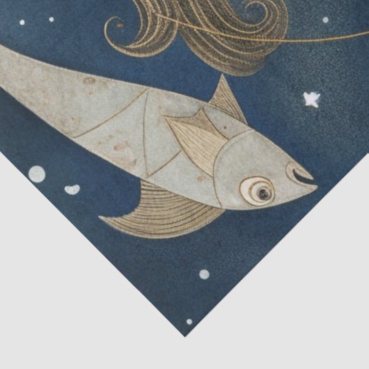 Primitive Frau mit Fischfischen dekoutiert Seidenpapier (Ausschnitt)