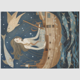 Primitive Frau mit Fischfischen dekoutiert Seidenpapier