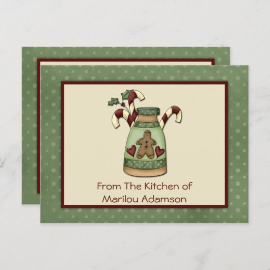 Primitive Gingerbrot Man Candy Canes Recipe Cards Postkarte (Vorne/Hinten)