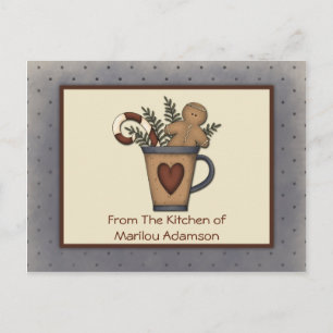 Primitive Gingerbrot Man Candy Canes Recipe Cards Postkarte