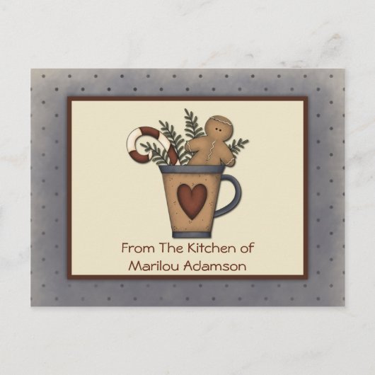 Primitive Gingerbrot Man Candy Canes Recipe Cards Postkarte (Vorderseite)