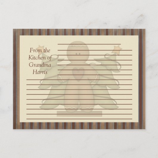 Primitive Gingerbrot Man Recipe Cards Postkarte (Vorderseite)