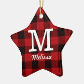 Primitive Hütte Roter Büffel Karierter Lumberjack Keramik Ornament (Links)