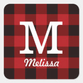 Primitive Hütte Roter Büffel Karierter Lumberjack Quadratischer Aufkleber (Vorderseite)