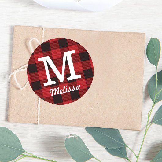 Primitive Hütte Roter Büffel Karierter Lumberjack Runder Aufkleber