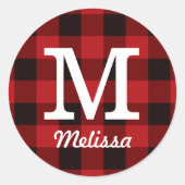 Primitive Hütte Roter Büffel Karierter Lumberjack Runder Aufkleber (Vorderseite)