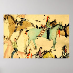 Primitive Indianer Pferde Vintage Folk Art Zeichnu Poster