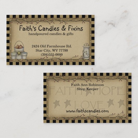 Primitive Kerzen & Fixins Visitenkarte (Vorne/Hinten)