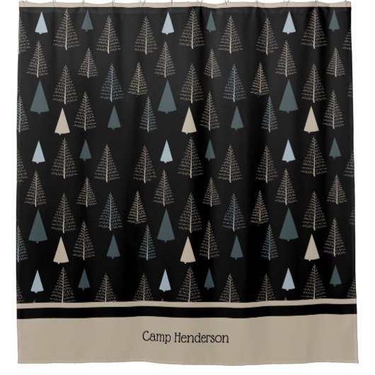 Primitive Kiefern auf schwarz Duschvorhang (Vorderseite)