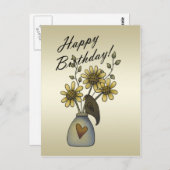 Primitive Krähen Sonnenblumen Geburtstag Postkarte (Vorne/Hinten)