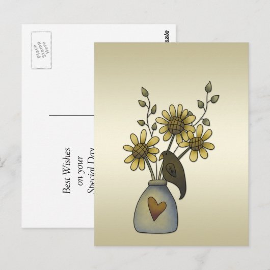 Primitive Krähen Sonnenblumen Postkarte (Vorne/Hinten)