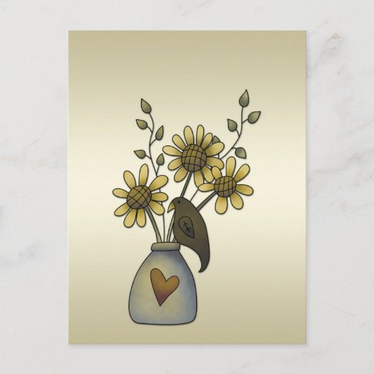Primitive Krähen Sonnenblumen Postkarte (Vorderseite)