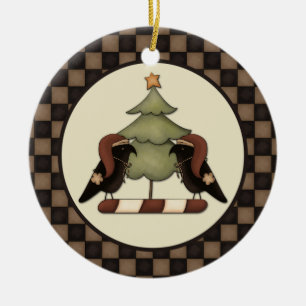 Primitive Krähen und Baum Von unserem Haus zu dein Keramik Ornament