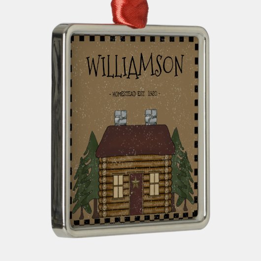 PRIMITIVE LOG CABIN FAMILIENNAME PERSONALISIERT ORNAMENT AUS METALL (Rechts)