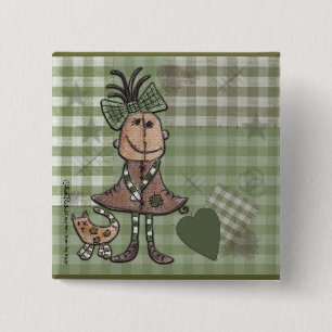 Primitive Mädchen und Katzen Button
