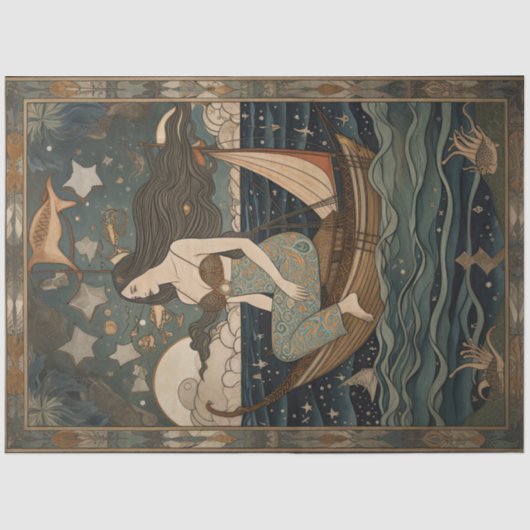 Primitive Meerjungfrau in einer Dekoupage des Boot Seidenpapier (Vorderseite)