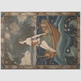 Primitive Meerjungfrau in einer Dekoupage des Boot Seidenpapier