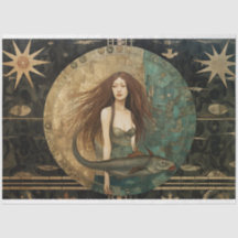 Primitive Meerjungfrau mit dem Dekoupage der Fisch