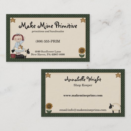 Primitive Puppe mit Gold Star Business Card Visitenkarte (Vorne/Hinten)