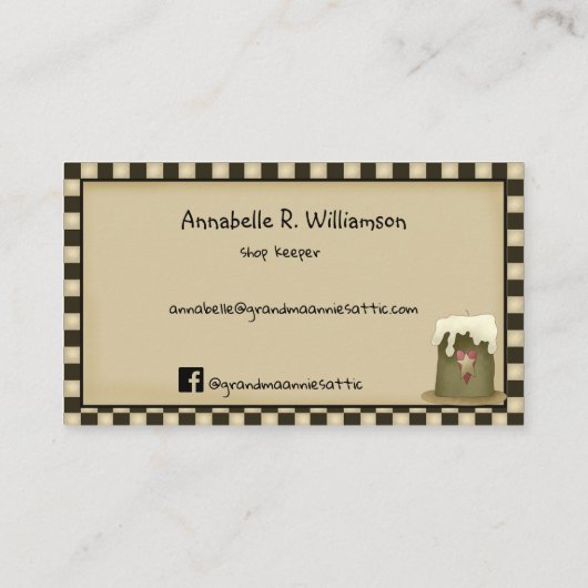 Primitive Rag Doll Willow Tree Rustikales Land Visitenkarte (Rückseite)