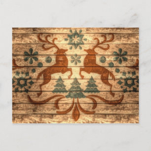 Primitive Rentierschneeflocken Nordische Weihnacht Feiertagspostkarte