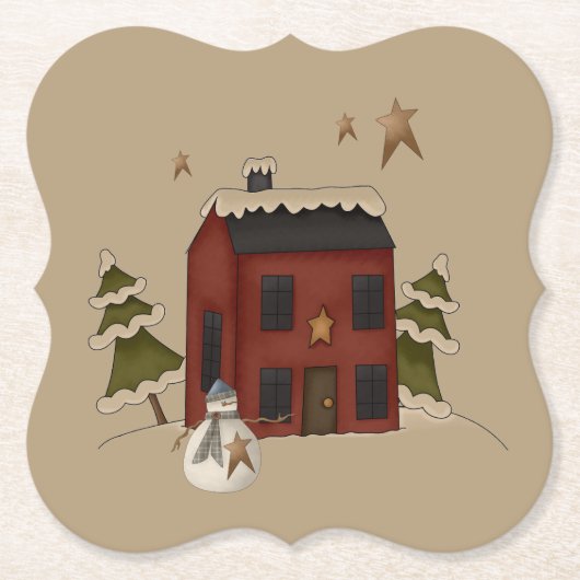 Primitive rote Kolonialzeit mit Schneemann Untersetzer (Vorderseite)