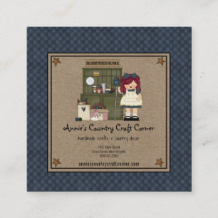 Primitive Rusty Stars Country Rag Doll Kraft Quadratische Visitenkarte