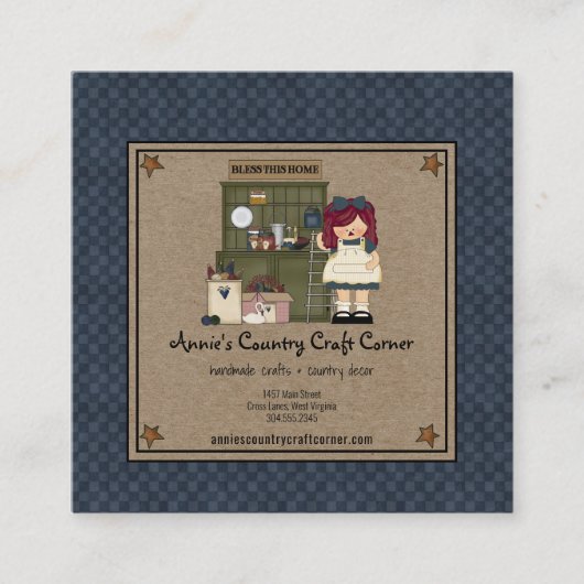Primitive Rusty Stars Country Rag Doll Kraft Quadratische Visitenkarte (Vorderseite)