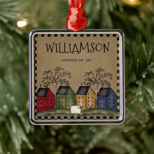 PRIMITIVE SALTBOX HOUSE FAMILIENNAME RUSTIK ORNAMENT AUS METALL (Baum)