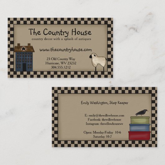 Primitive Saltbox House & Sheep Editable Visitenkarte (Vorne/Hinten)
