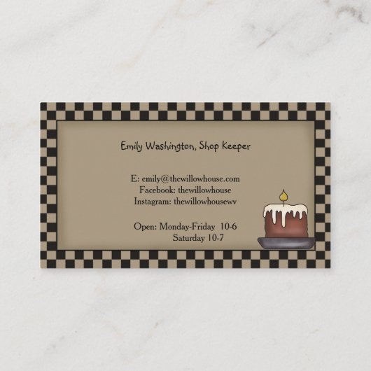 Primitive Saltbox House und Willow Tree bearbeitba Visitenkarte (Rückseite)