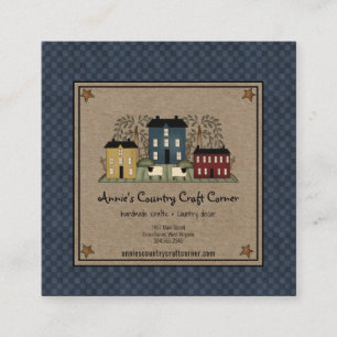 Primitive Saltbox Willow Tree and Sheep Quadratische Visitenkarte