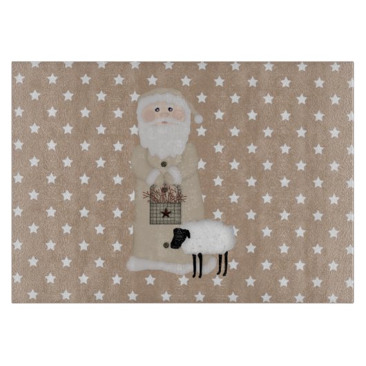 Primitive Santa Glass Cutting Board Schneidebrett (Vorderseite)