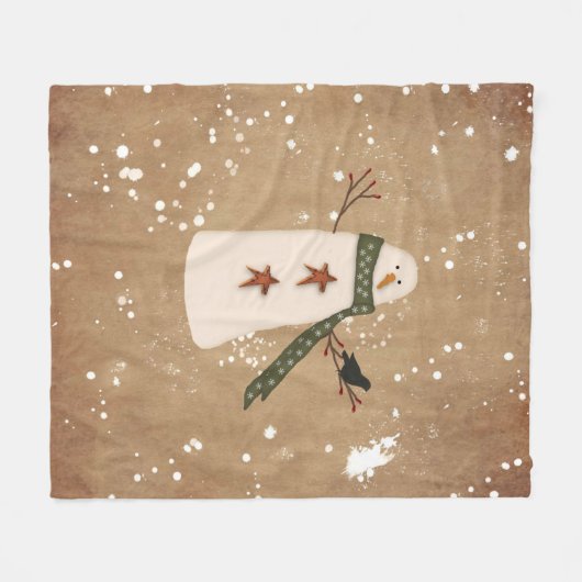 Primitive Snowman Fleece Blanket (Vorderseite (Horizontal))