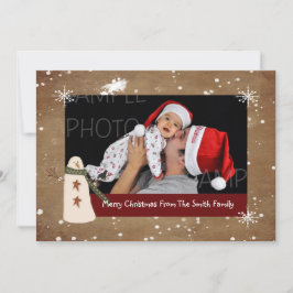 Primitive Snowman Foto Weihnachtskarte Feiertagskarte