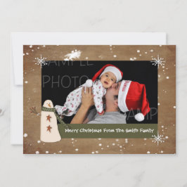 Primitive Snowman Foto Weihnachtskarte Feiertagskarte