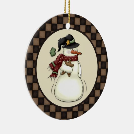 Primitive Snowman Gingerbread Man Keramik Ornament (Rechts)