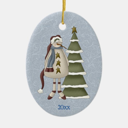 Primitive Snowman Keramik Ornament (Vorne)