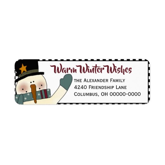 Primitive Snowman-Rücksendeadresse Label-Holiday (Vorne)