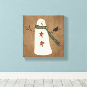 Primitive Snowman Stretched Canvas Print Leinwanddruck (Insitu (Holzboden))