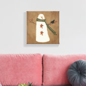 Primitive Snowman Stretched Canvas Print Leinwanddruck (Insitu (Wohnzimmer))