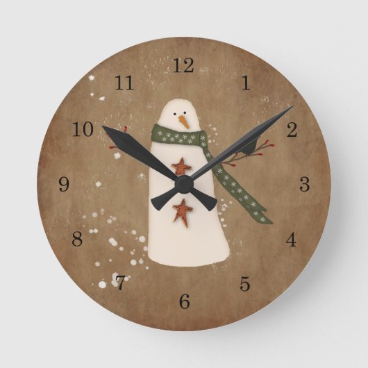 Primitive Snowman-Wall-Uhr Runde Wanduhr (Vorderseite)